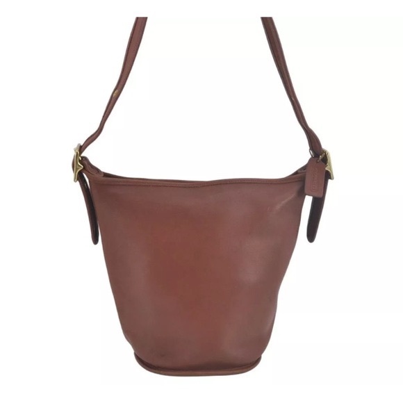 [COACH] Shoulder Crossbody Zip-Close Bucket Handbag Purse, Brown Soft Leather - Picture 2 of 15